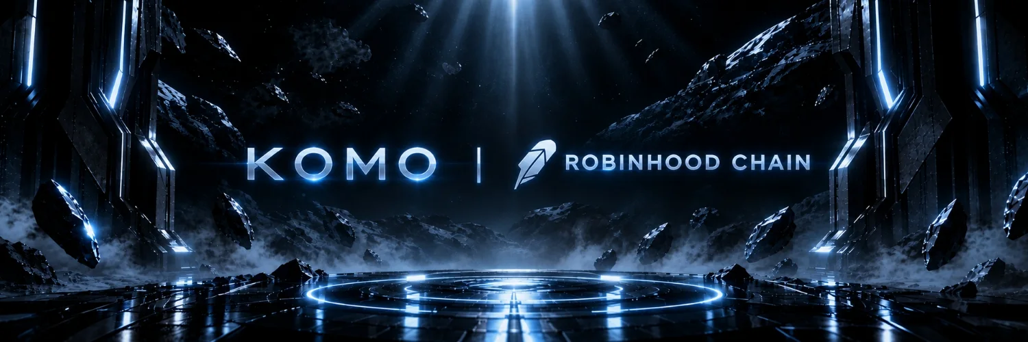 Komo beside the Robinhood Chain name, over a dark glowing arena